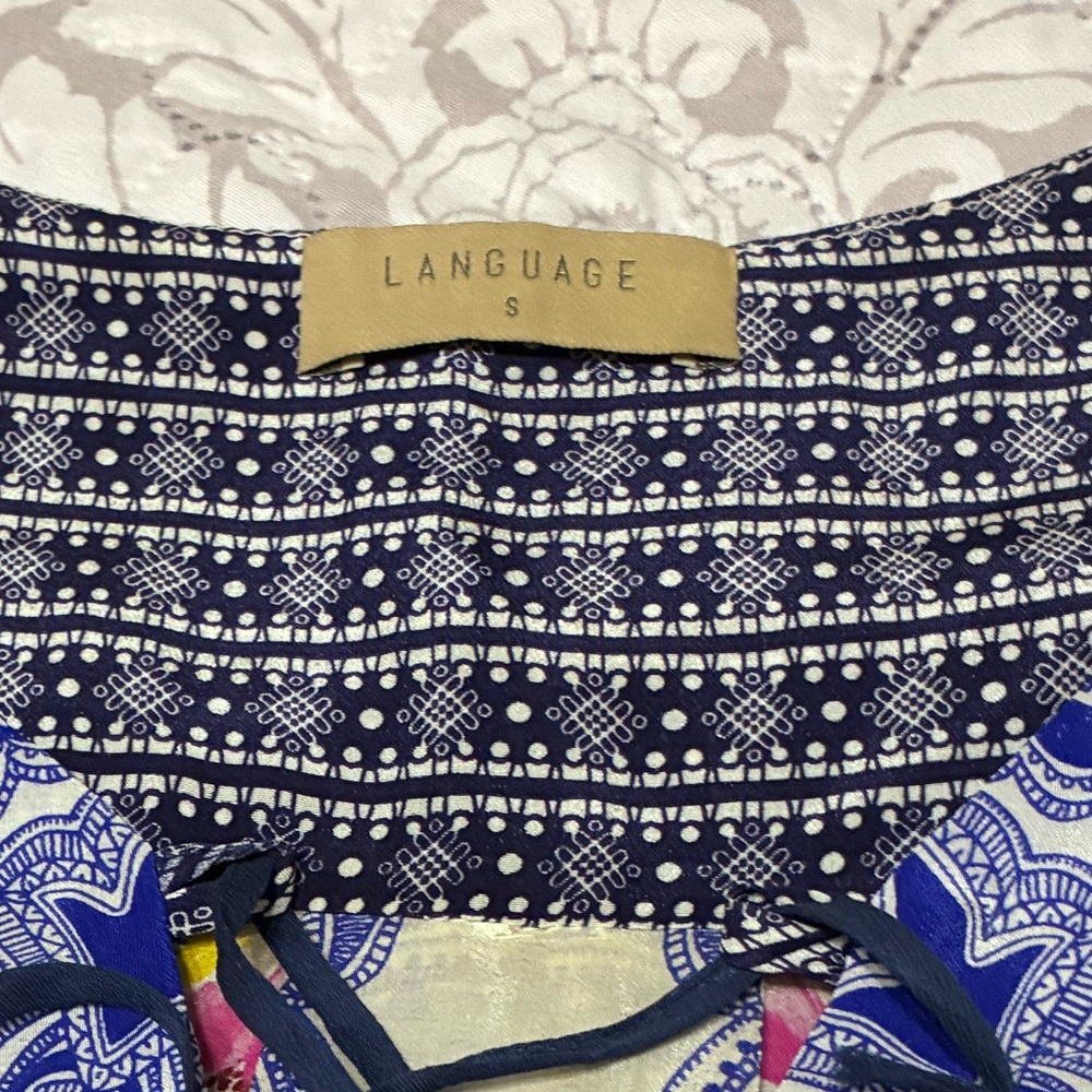 Language Navy and White Geometric Print cover up
